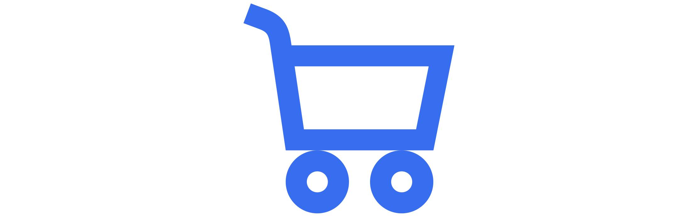 Blaues Icon eines Einkaufswagens mit zwei Rädern.