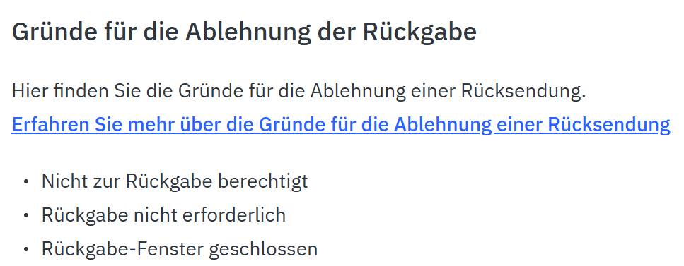 Gründe für die Ablehnung der Rückgabe
