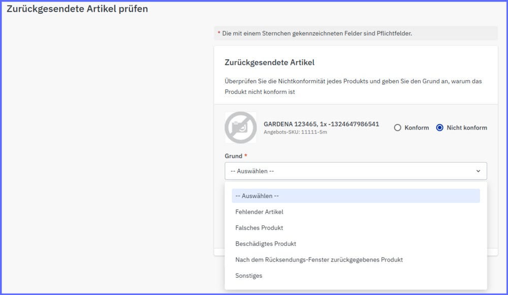 Rücksendung ablehnen als nicht konform