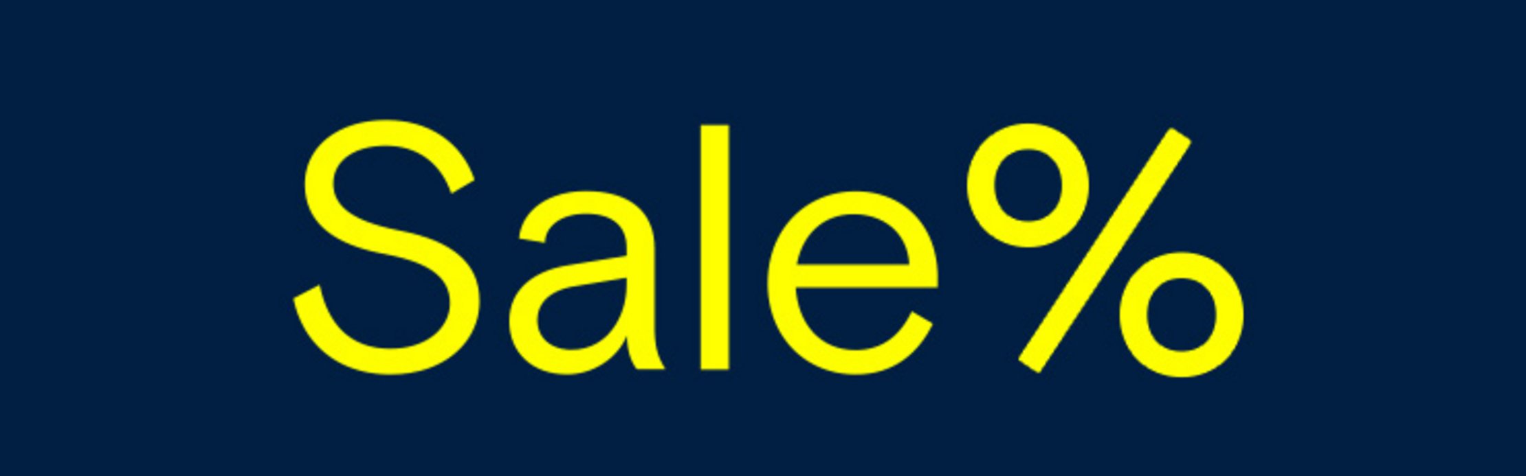 Dunkelblaue Grafik mit dem gelben Schriftzug "Sale %" in grosser Schrift.