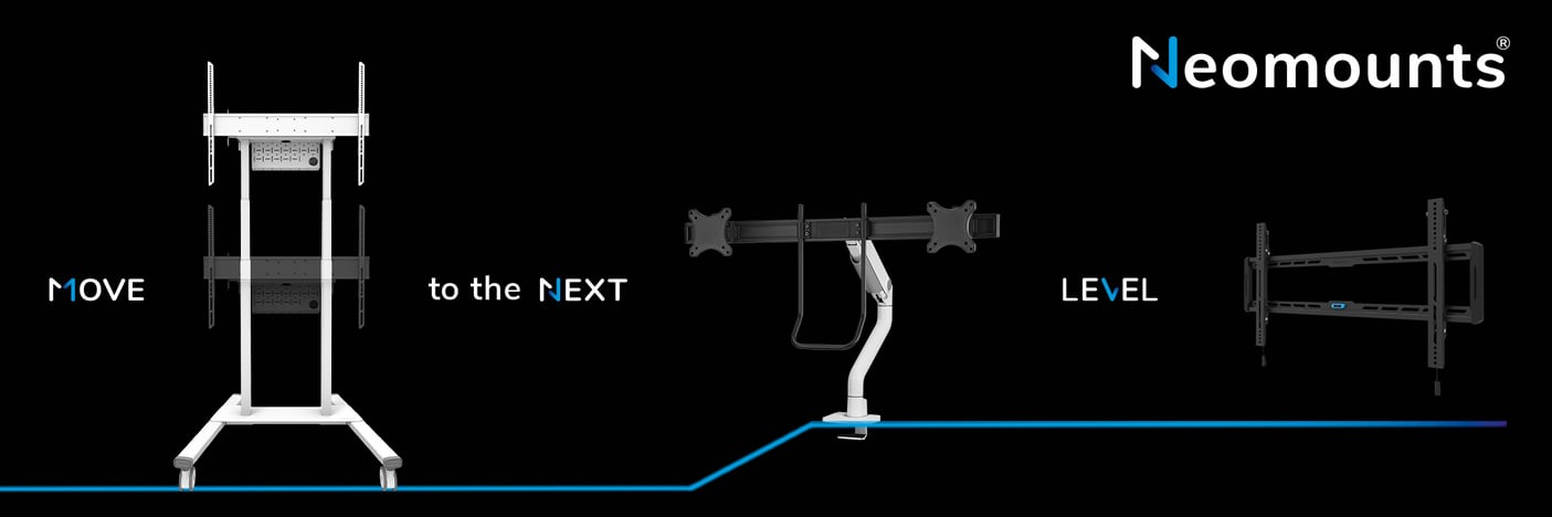 Ein Bild der verschiedenen Monitorbefestigungslösungen von Neomounts.