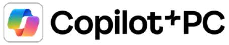 Das offizielle Logo für Copilot+ PC, bestehend aus einem bunten, geschwungenen Symbol und dem schwarzen Schriftzug „Copilot+PC“ auf weißem Hintergrund.
