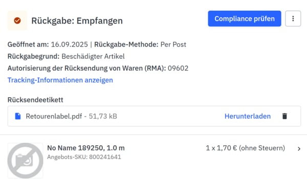 Rückgabe empfangen Rückgabe empfangen