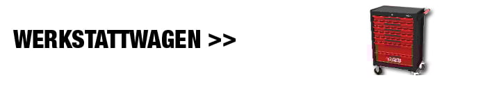 Produktgrafik eines klassischen, rot-schwarzen KS Tools Werkstattwagens mit sieben stabilen Schubfächern neben dem Schriftzug „Werkstattwagen“.