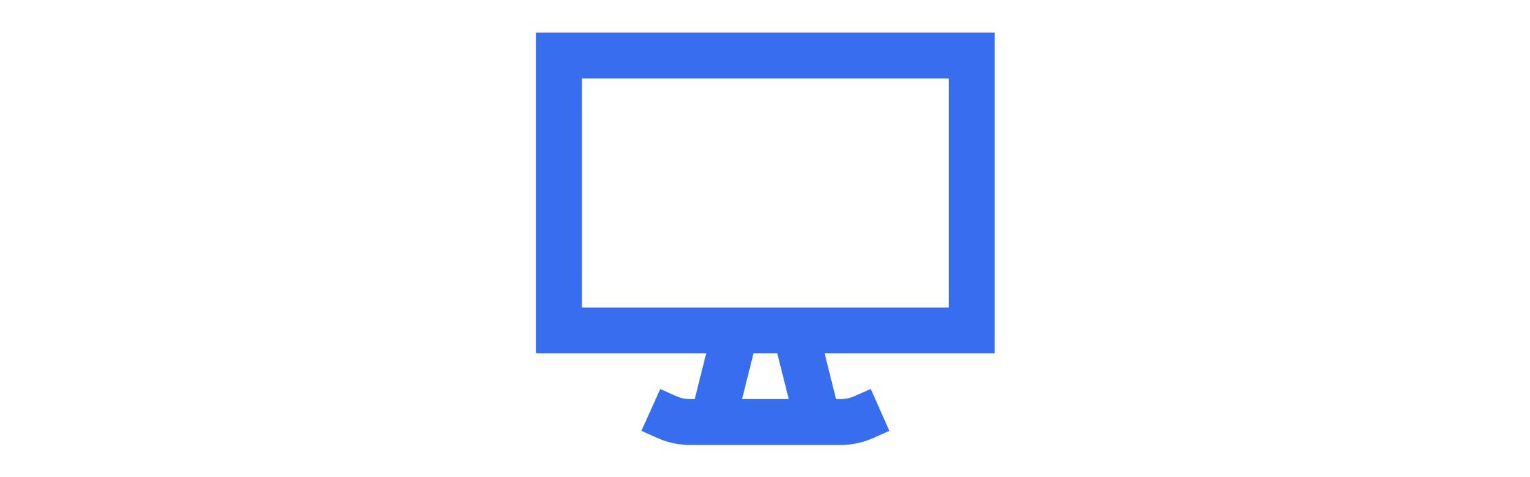 Blaues Icon eines Computerbildschirms mit Standfuß.