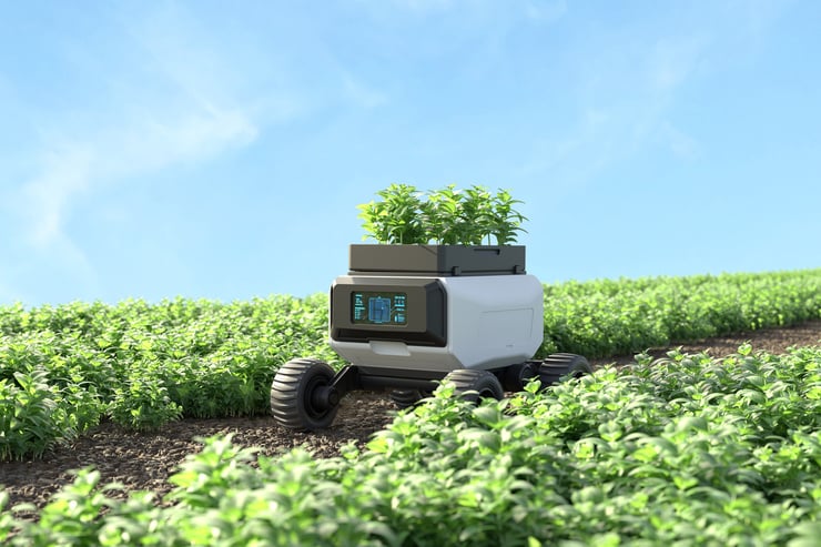Roboter auf Feld für Smart Farming