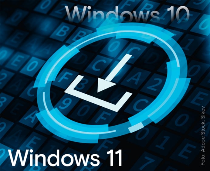Das Bild zeigt in Symbolen das der Support von Windows 10 endet und bietet zum Umstieg Windeows 11 an.