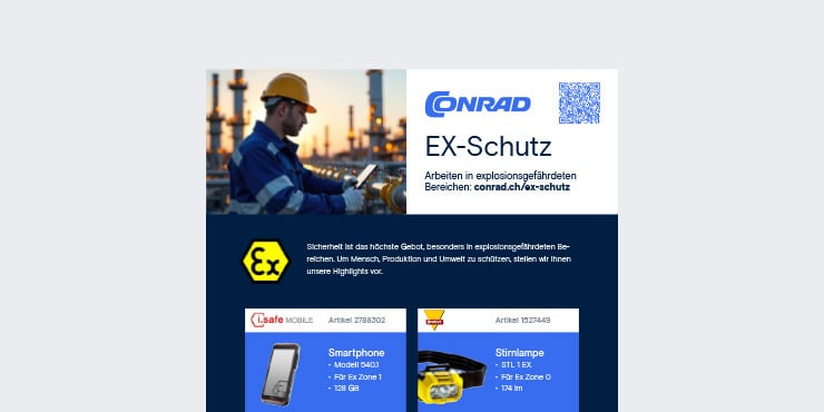 Titelseite des Flyers mit der Aufschrift Ex-Schutz und vielen Designelementen