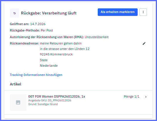 Rückgabe Verarbeitung läuft