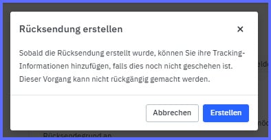 Rücksendung erstellen