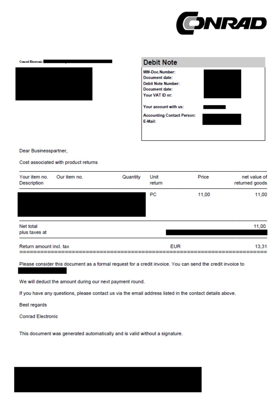 Example: image of the debit note 