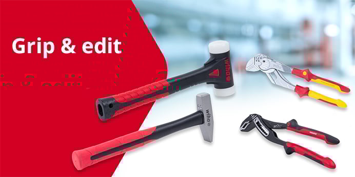 Wiha tools for gripping and working, hammers, pliers, screwdrivers.