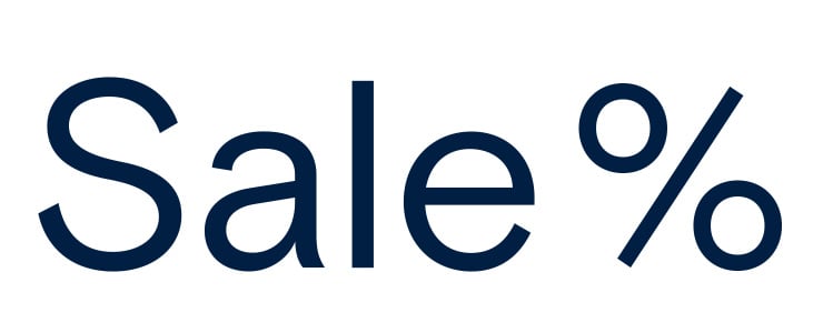 Dunkelblauer Schriftzug „Sale %“
