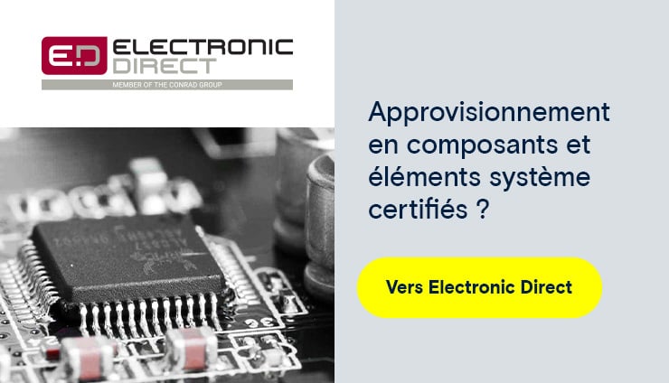 Bannière publicitaire avec le logo Electronic Direct et un bouton avec le texte « Vers Electronic Direct »
