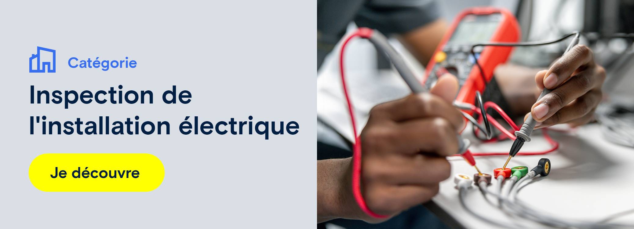 Sur l'image, on voit une publicité pour la vérification des installations électriques. Redirection vers une page de catégorie de produits sur la vérification des installations électriques.