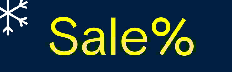 Graphisme bleu foncé avec l'inscription « Sale % » en gros caractères jaunes.