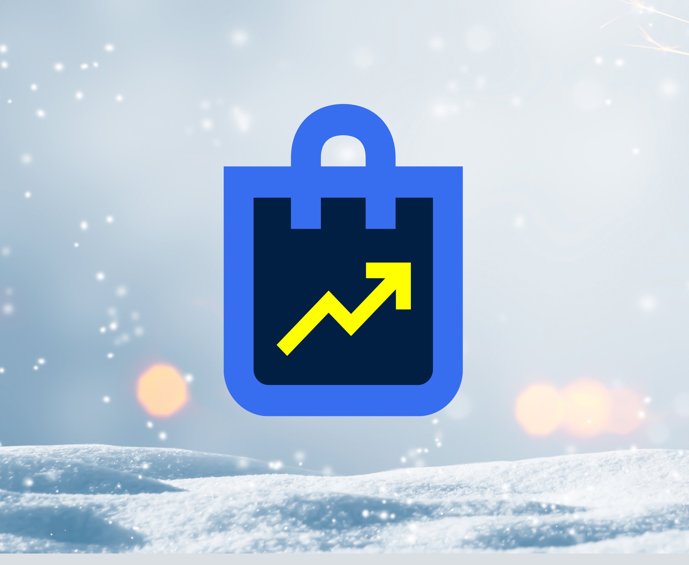 Une icône représentant un sac est posée au milieu de la neige, à côté de deux étincelles.