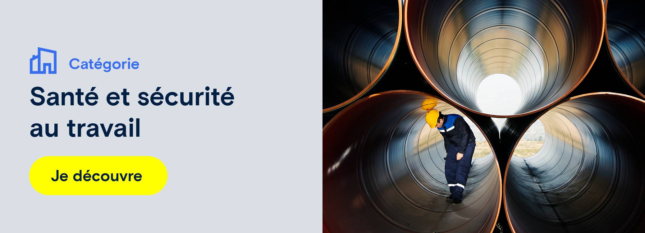 Sur l'image, on voit une publicité pour la sécurité et la santé au travail. Redirection vers une page de catégorie de produits sur la sécurité et la santé au travail.