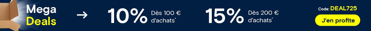Image d'une promotion temporaire de réduction allant jusqu'à 15 %.