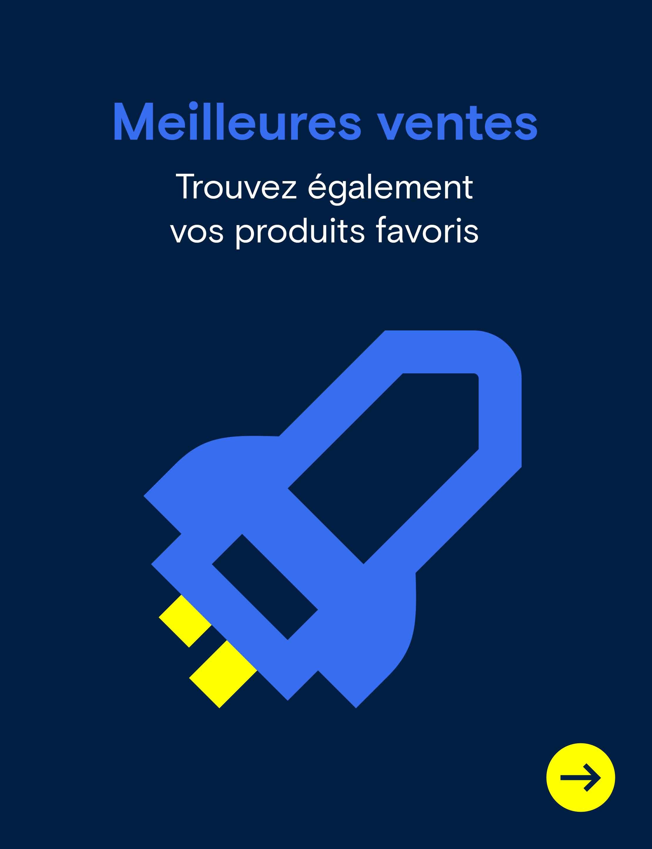 Bannière publicitaire avec une fusée sur un fond bleu foncé avec le texte "Topseller. Trouvez vous aussi vos favoris".