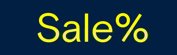 Graphisme bleu foncé avec l'inscription « Sale % » en gros caractères jaunes.