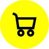 Gelber Kreis mit schwarzem Einkaufswagen-Symbol.