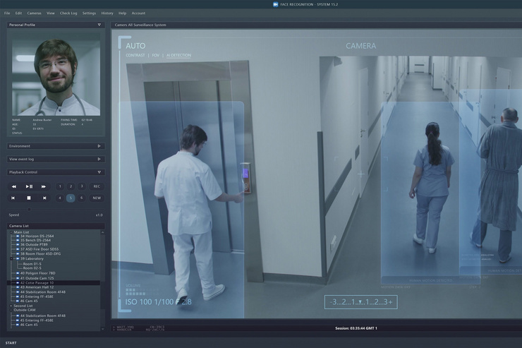 Système de surveillance dans un hôpital qui détecte les personnes et analyse les mouvements en temps réel.