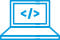 Une icône d'ordinateur portable bleu clair affiche le code.