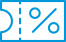 Une icône de coupon bleu clair avec un symbole de pourcentage.