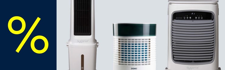 Bannière publicitaire présentant divers produits de la catégorie climatiseurs.