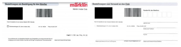 Bulletin de commande Märklin Insider Club – Demande d'adhésion au club