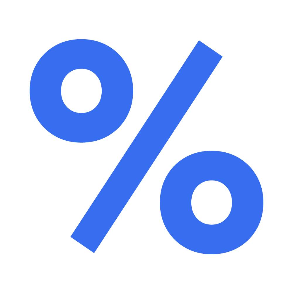 Icône bleue avec un signe de pourcentage