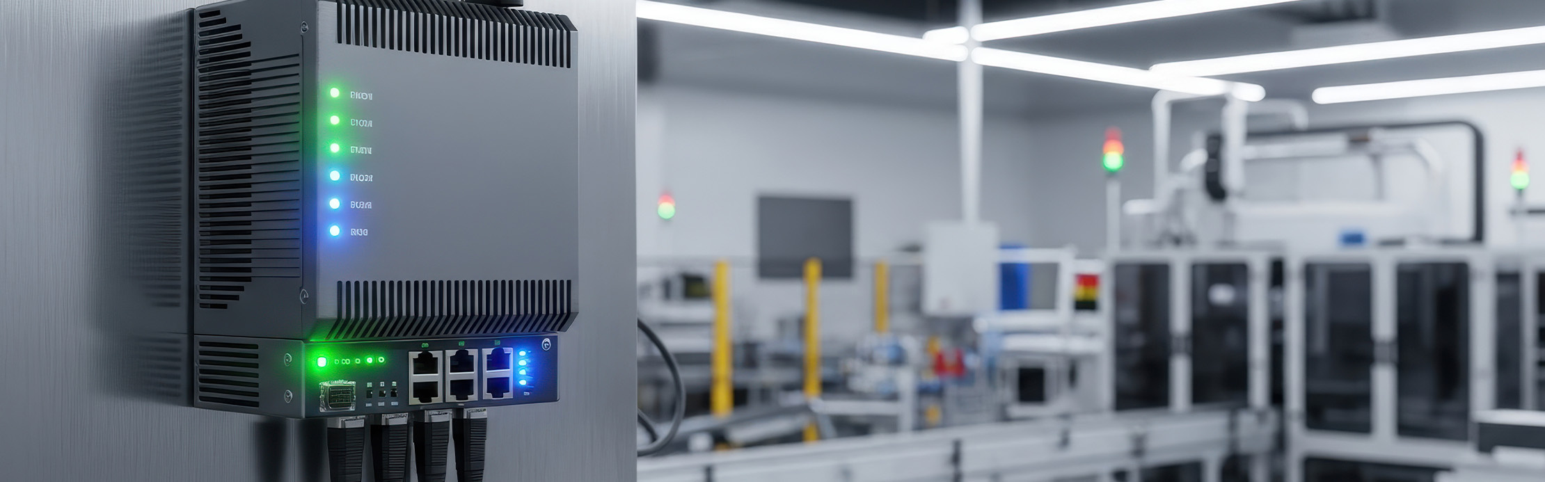 Équipement réseau industriel doté d'indicateurs d'état dans une installation de production automatisée
