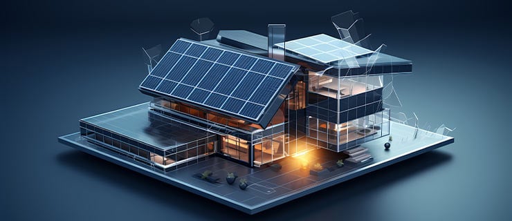 Abb. Futuristisches Modellhaus mit grossen Solarpanelen auf dem Dach