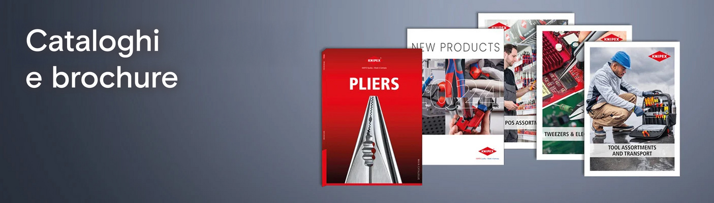 Een reeks Knipex-gereedschappen, met een scherpe focus op het voorste. Tekst: Knipex Quality – Made in Germany.