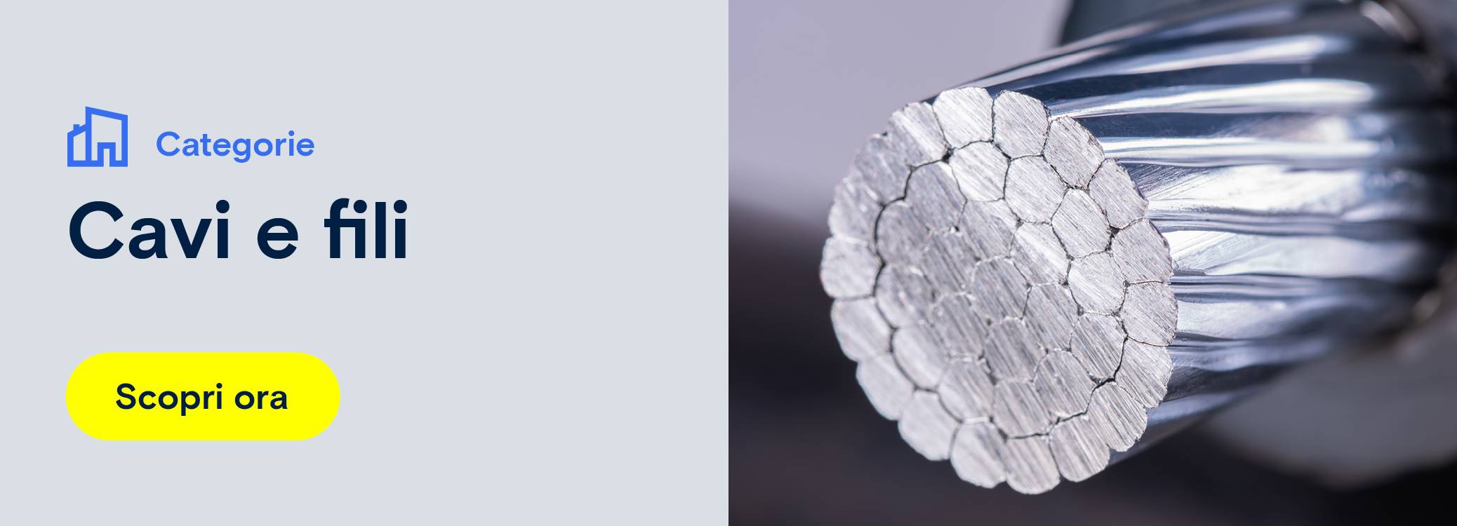 Nell'immagine si vede una pubblicità per cavi e conduttori. Reindirizzamento a una pagina di categoria di prodotti su cavi e conduttori.