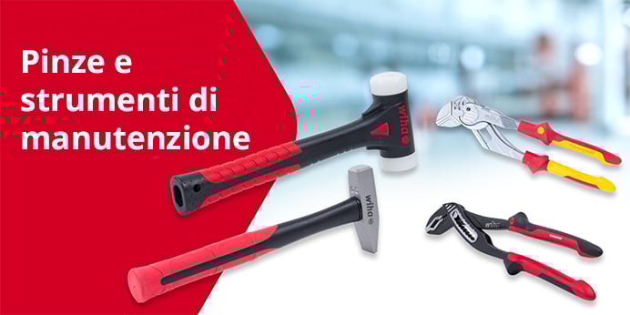 Utensili Wiha per la presa e la lavorazione, martelli, pinze, cacciaviti.