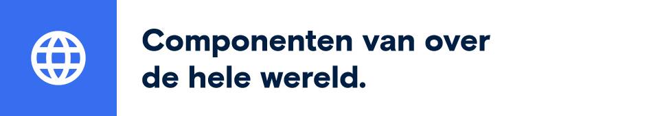 Symbool voor wereldwijd netwerk, witte wereldbol met lijnen op een blauw vierkant.