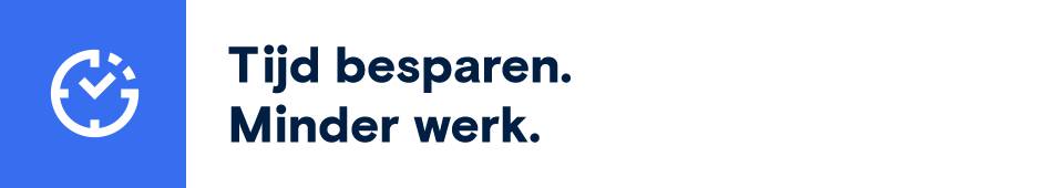 Een symbool van een klok op een lichtblauw vierkant.