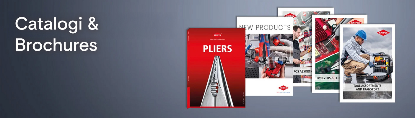 Een reeks Knipex-gereedschappen, met een scherpe focus op het voorste. Tekst: Knipex Quality – Made in Germany.