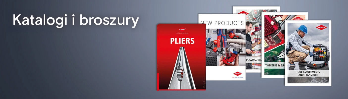 Seria narzędzi Knipex, z wyraźnym naciskiem na te z przodu. Tekst: Jakość Knipex – Made in Germany.