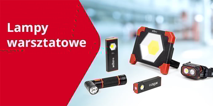 Lampy robocze Wiha, różne modele w rzędzie.