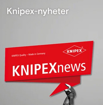 Bild från Knipexnews nyhetsbrev, med ett rött grafiskt element och en Knipex-tång som sticker ut underifrån.