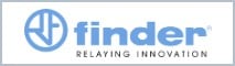 Logo von finder, blauer Schriftzug "finder" mit dem Slogan "Relaying Innovation" darunter.