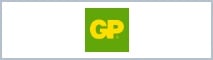 Markenlogo von GP Battery mit grauer Umrandung. Linkt zum GP Battery Markenshop