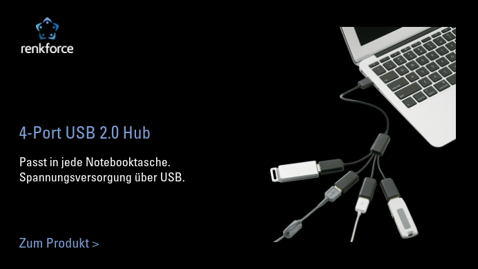 Renkforce 4 Port USB 2.0 Hub Schwarz