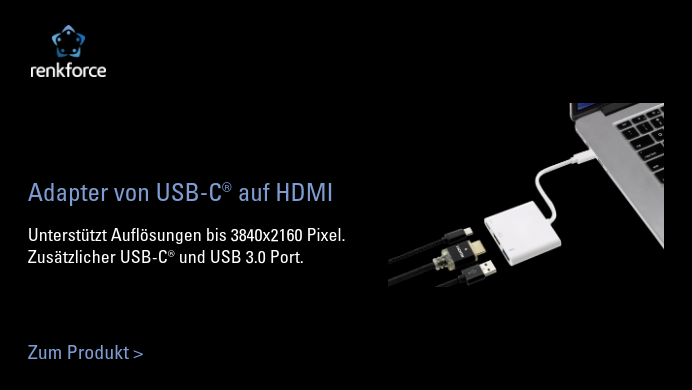 USB-C® auf HDMI Adapter mit zusätzlichen USB-C® Ladeport und USB 3.0 Highspeed-Port.